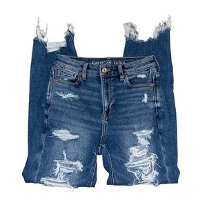 Women’s AEO Stretch Mom Straight Distressed Jeans Size 0